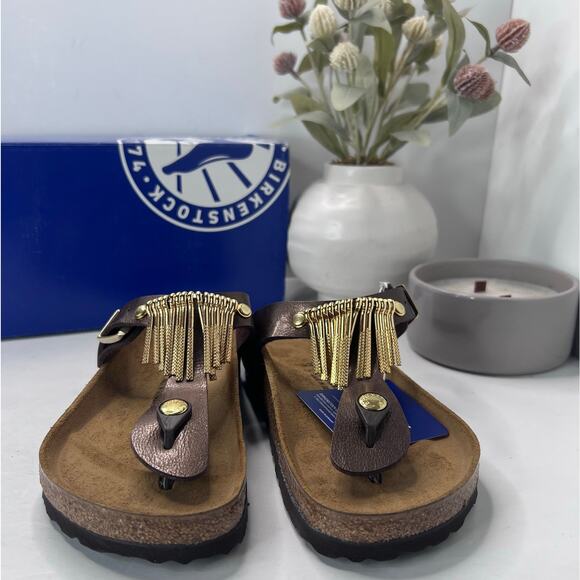 Birkenstock Gizeh Fringe Sandal Graceful Toffee Fringe Women 4 Regular Fit NWB - Picture 1 of 10